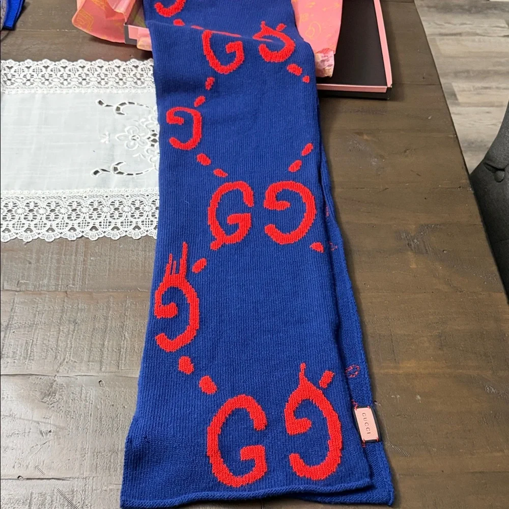 Gucci Blue and Red Ghost Scarf